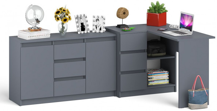 Мори компьютерный стол МС-16 левый + Комод МК1200.3, графит