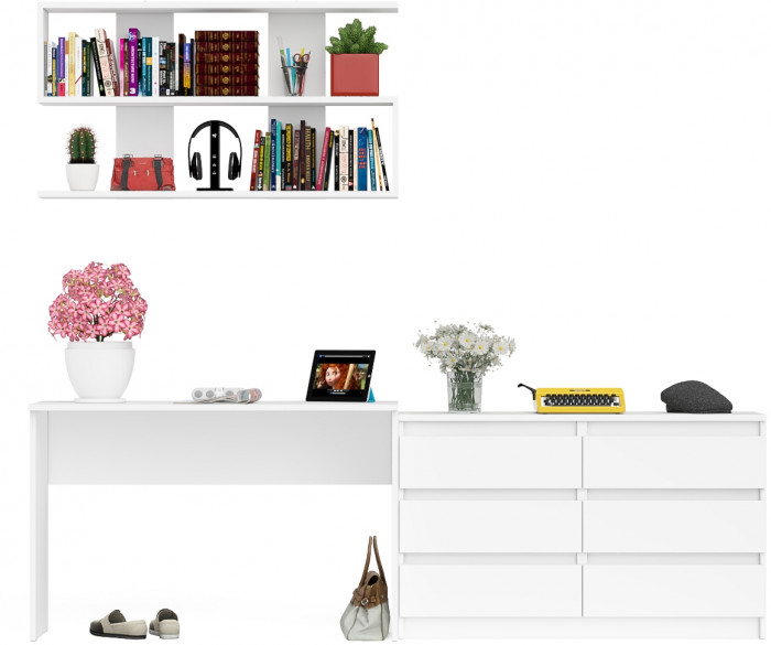 Мори письменный стол МСП1200.1 + Комод МК1200.6 + Полка 1200, белый