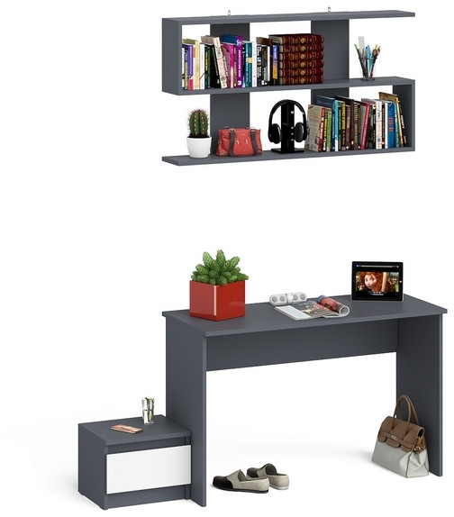 Мори письменный стол МСП1200.1 + Тумба ТМП400.1 + Полка 1200, графит/белый
