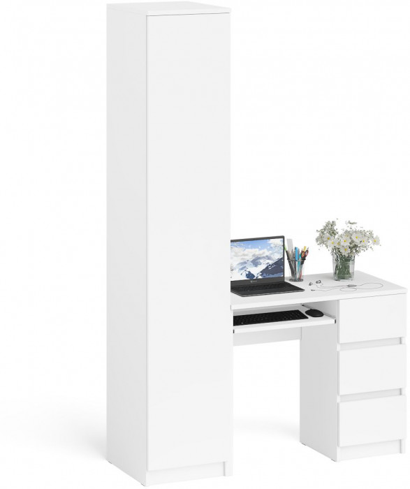 Мори Стол компьютерный МС-6 правый + Пенал МШ400.1, цвет белый, ШхГхВ 130,4х50,4х209,6 см., выдвижные ящики справа, НЕ универсальная сборка