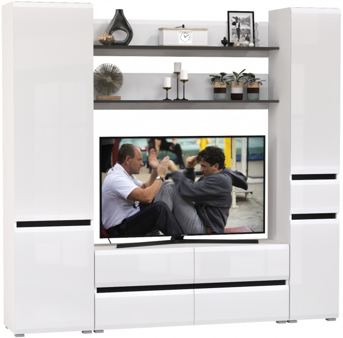 Сидней Комплектация № 071, корпус: белый/чёрный/фасады: МДФ белый глянец