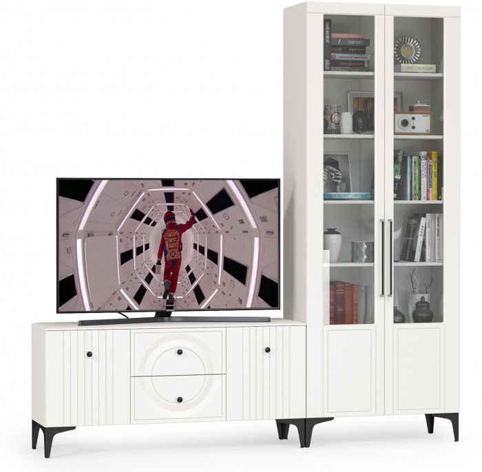 Валенсия Гостиная № 057, ЛДСП белый шагрень/МДФ белый шагрень