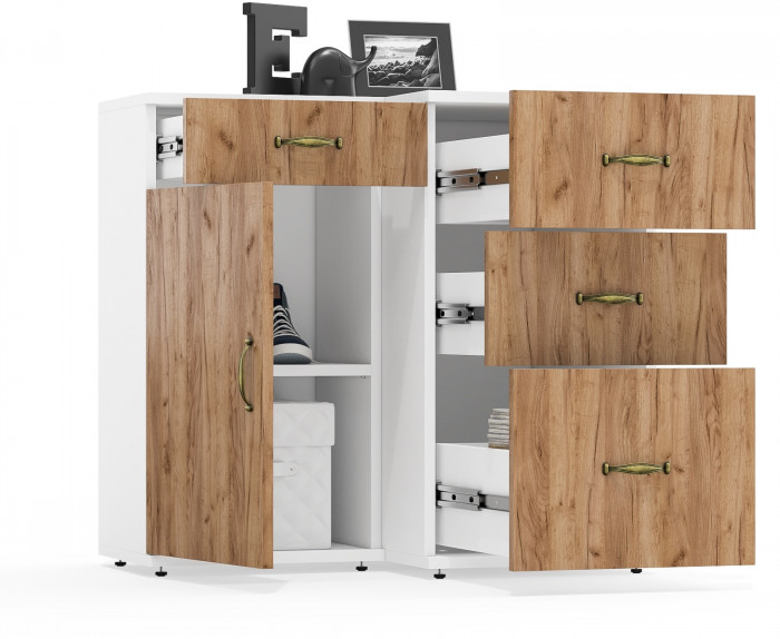 Лидер-8 Тумба МД 3.16 + Тумба МД 3.19, белый шагрень/крафт золото