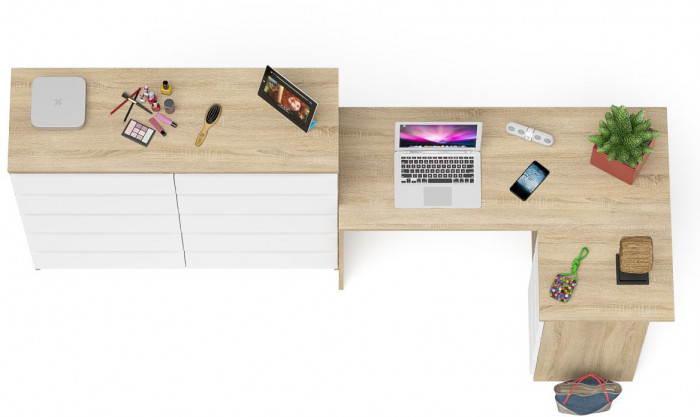 Мори компьютерный стол МС-16 правый + Комод МК1200.10, дуб сонома/белый