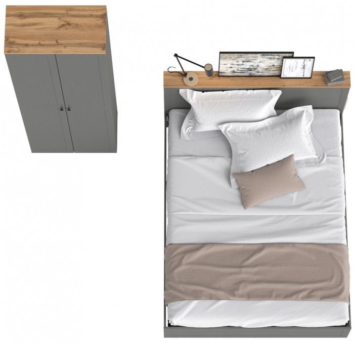 Остин 11.53 Кровать + ортопед + 16.307 Шкаф, серый графит/дуб крафт золотой