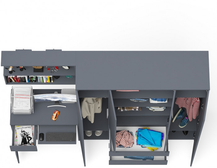 Мори Стол компьютерный МС-1 левый + Шкаф МШ1600.1 + Полка 900, цвет графит, ШхГхВ 250,4х50,4х209,6 см., НЕ универсальная сборка