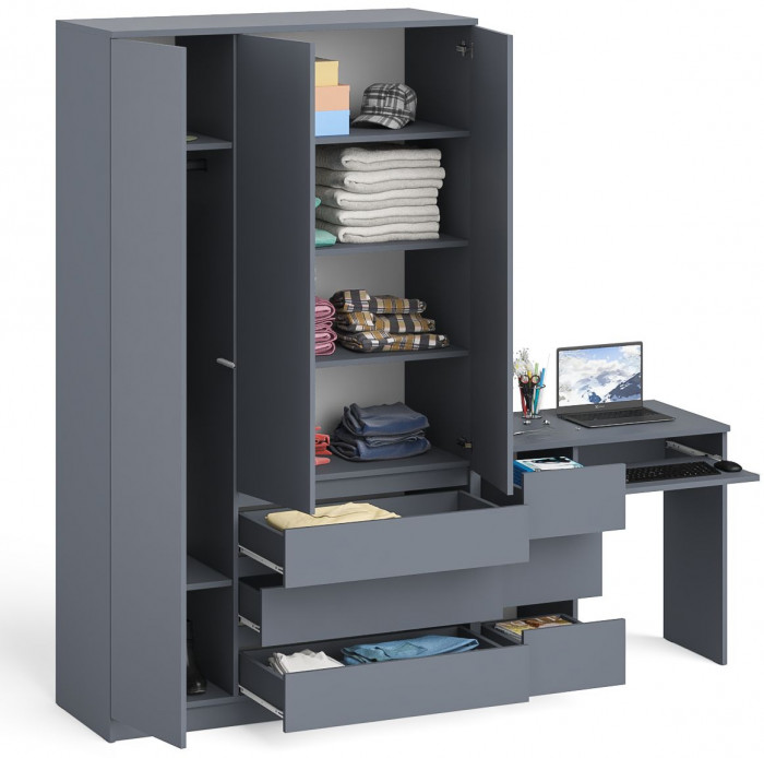Мори Стол компьютерный МС-6 левый + Шкаф МШ1200.1, цвет графит, ШхГхВ 210,4х50,4х209,6 см., выдвижные ящики слева, НЕ универсальная сборка