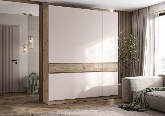 Роджина Шкаф 4-х створчатый, Крафт серый/Кашемир