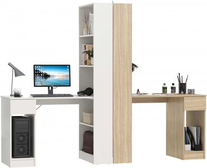 Два Стола письменных Лайт 10.01, цвет белый гладкий/плэйн, ШхГхВ 230,6х58,2х179 см., универсальная сборка(обязательно крепление к стене)