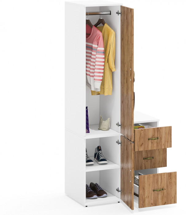 Лидер-8 Пенал МД 23Б + Тумба МД 3.16, белый шагрень/крафт золото