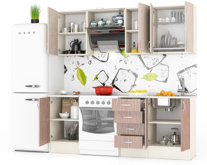 Кухня Мери 05 ШВ600+ШВ400+ШВв600+ШВ500+ШН600+ШН4Я400+ШН500, цвет дуб/ясень шимо светлый/ясень шимо тёмный, ШхГхВ 210х30х67 см./150х60х85 см.