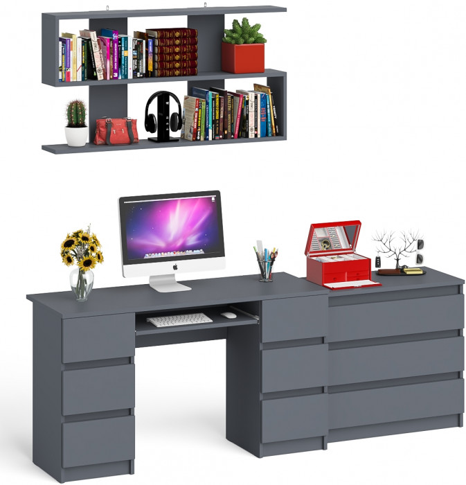 Мори компьютерный стол МС-2 + Комод МК800.1 + Полка 1200, графит