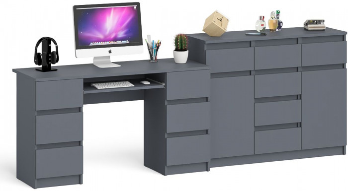 Мори Стол компьютерный МС-2 + Комод МК1200.4, цвет графит, ШхГхВ 255,8х50х94 см., универсальная сборка