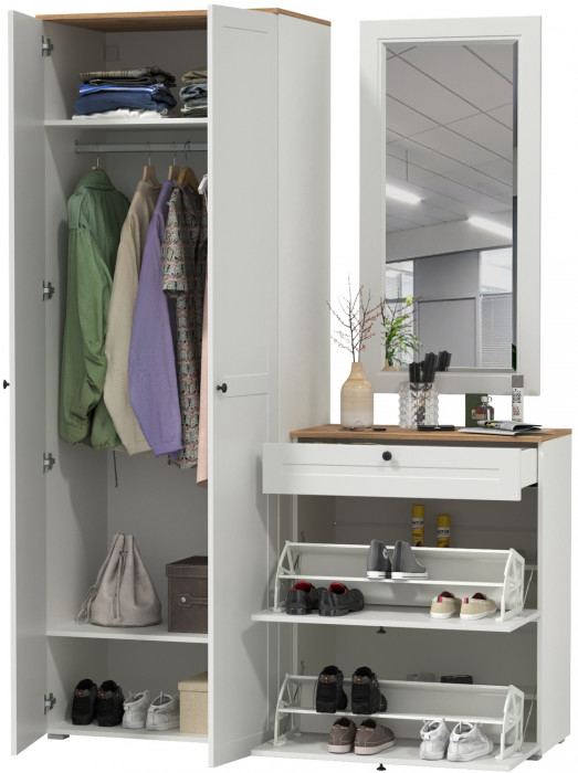 Остин Прихожая 16, белый шагрень/дуб крафт золотой