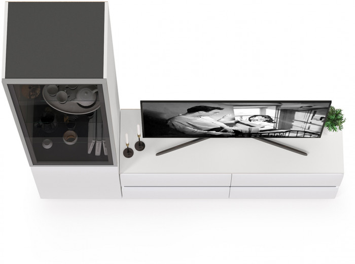 Сидней Комплектация № 009, корпус: белый/чёрный/фасады: МДФ белый глянец