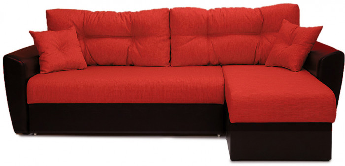 Диван-кровать угловой Амстердам, 150х200, еврокнижка, рогожка/экокожа, красный