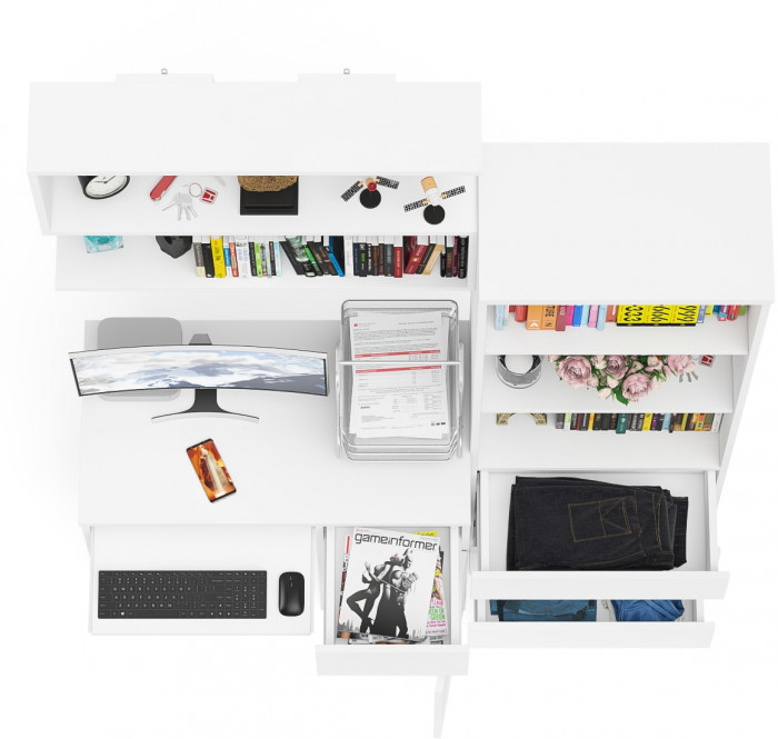 Мори компьютерный стол МС-1 правый + Стеллаж МСТ600.3 + Полка 900, белый