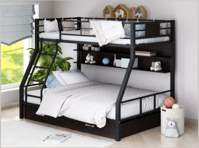Двухъярусная кровать Гранада-1ПЯ, черная (Дуб Сонома, Серый)