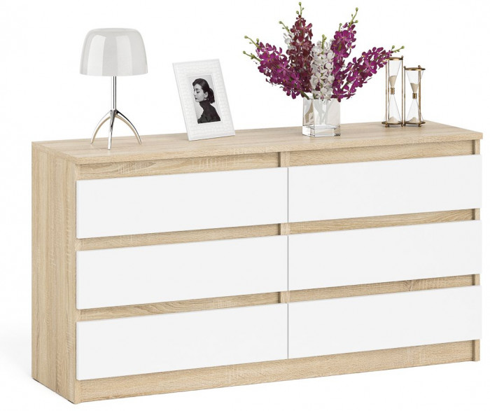 Мори Комод МК1380.6, цвет дуб сонома/белый, ШхГхВ 138х41х73 см.