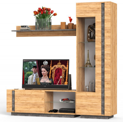 КР100 ??? Арчи № 05, цвет дуб крафт золотой/камень тёмный, ШхГхВ 190х41,3х193,7 см., ниша для ТВ 130х41х110 см., НЕ универсальная сборка