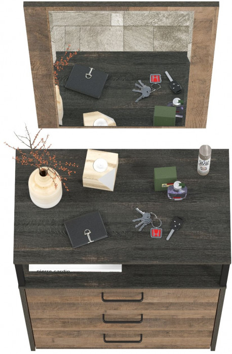 Трувор 13.307.02 Комод с ящиками + 15.30 Зеркало, цвет дуб гранж песочный/интра, ШхГхВ 66х37х195 см.