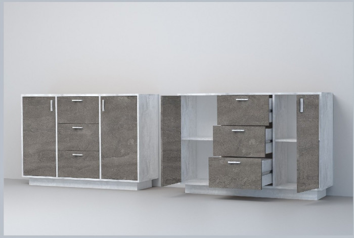 Эго Комод К-2 ПД (Глянец Белый/Бетон Светлый)