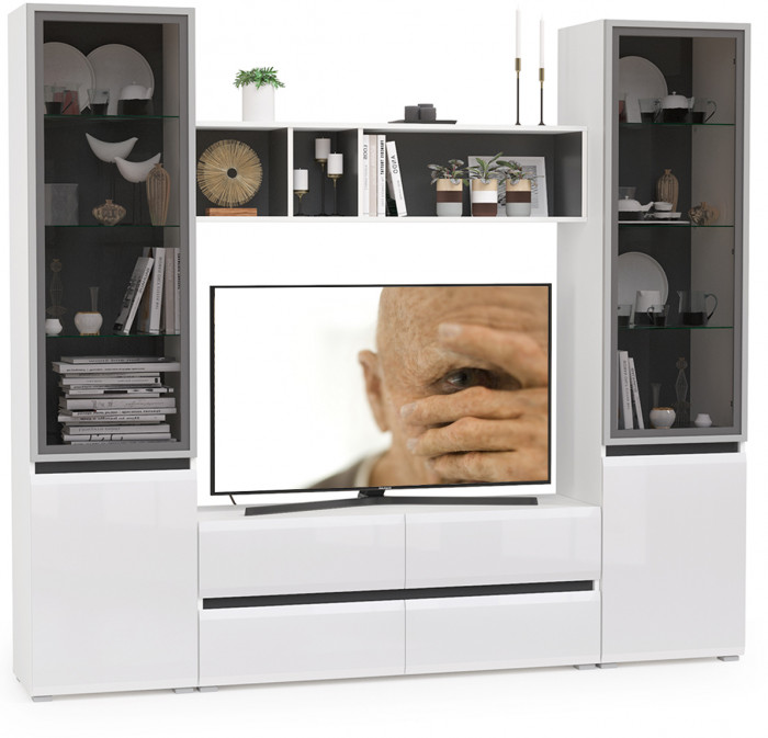 Сидней Комплектация № 010, корпус белый/чёрный/фасады МДФ белый глянец