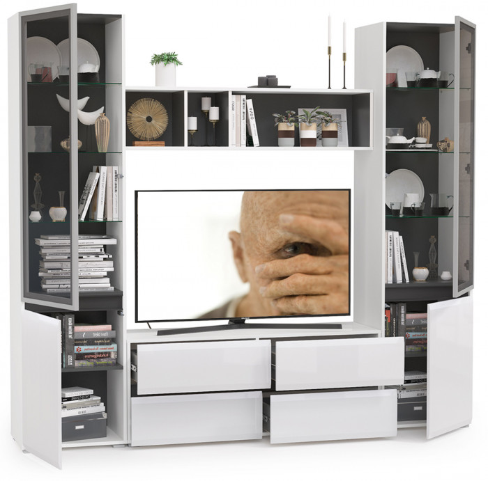 Сидней Комплектация № 010, корпус белый/чёрный/фасады МДФ белый глянец