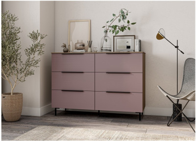 МС Роза Комод 1300, Ройс+ ручка скоба 6 шт., Орех Франклин карамель/Пудра скин