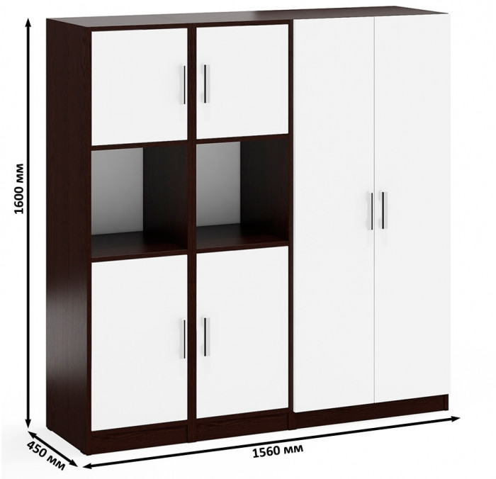 Шкаф С-МД-СК9Ш+Пенал С-МД-СК9П+Пенал С-МД-СК9П, венге/белый шагрень