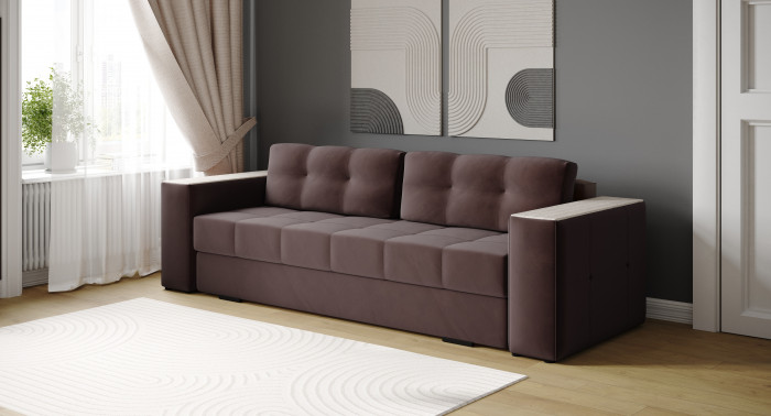 Диван раскладной Нави, коричневый/мдф сандал белый