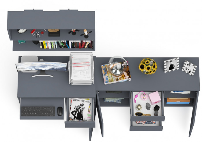 Мори компьютерный стол МС-1 правый + Комод МК1200.3 + Полка 900, графит