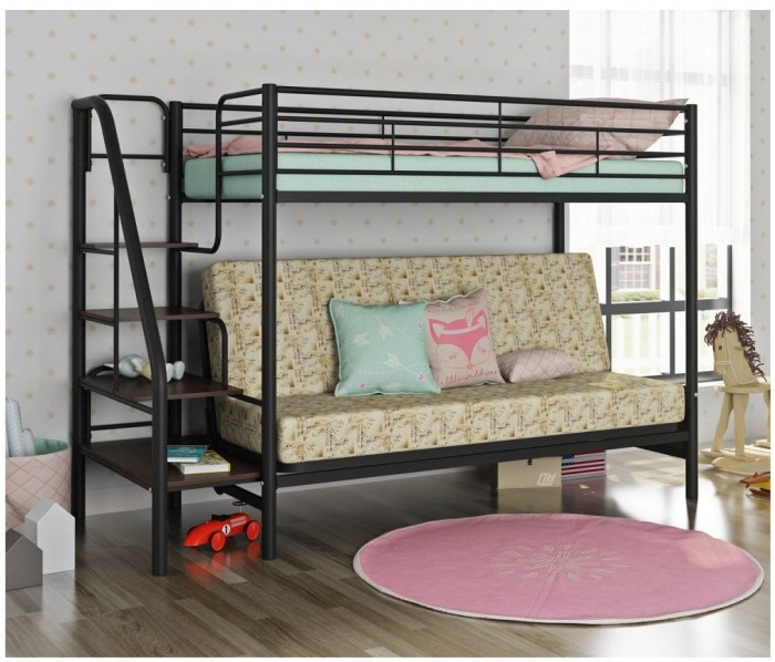 Двухъярусная кровать Мадлен-3 90/120х190 (Гобелен Пифагор, Слоновая кость)