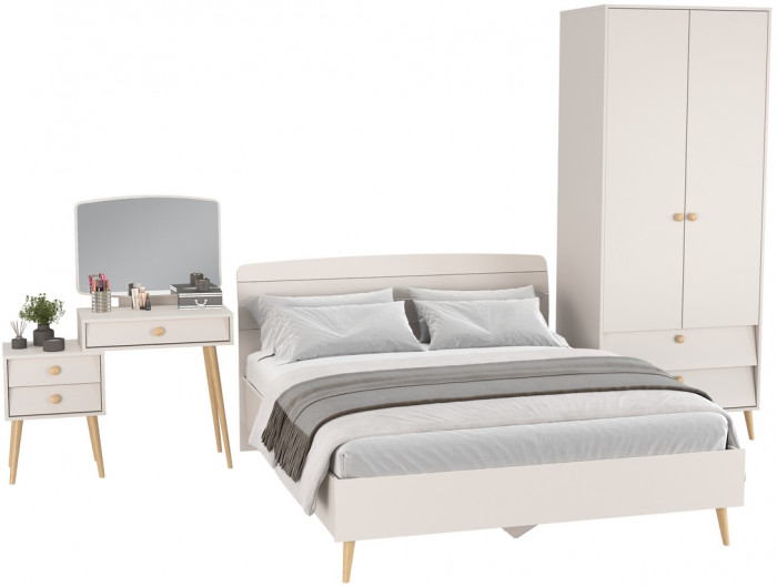 Афина Спальня 03-1600, цвет кашемир серый, сп.м. 1600х2000 мм., б/м, основание есть - фанера