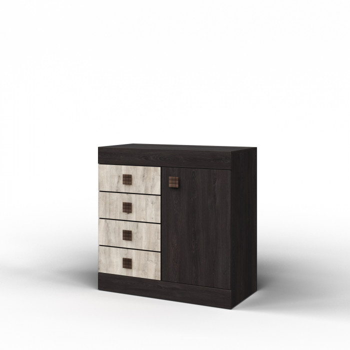 Комод 1 дверь/4 ящика "Лондон" - Дуб кентерберри/Сосна натуральная