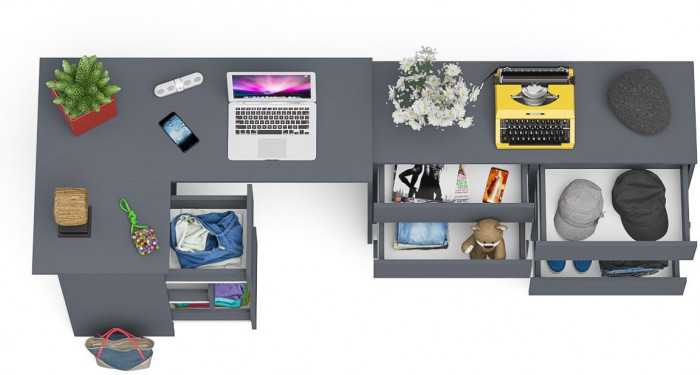 Мори Стол компьютерный МС-16 левый + Комод МК1200.6, цвет графит, ШхГхВ 244,8х84,9х76,6 см., выдвижные ящики слева, НЕ универсальная сборка