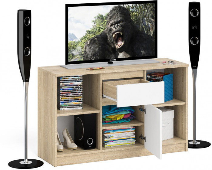 Мори Тумба ТВ МТВ1204.1, цвет дуб сонома/белый, ШхГхВ 120,4х41х73 см.