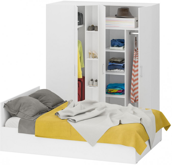 Спальня Стандарт 2-1400, цвет белый, ШхГхВ 143,5х203,5х70 + 171,2х81,2х200 см., сп.м. 1400х2000 мм., без матраса, основание есть