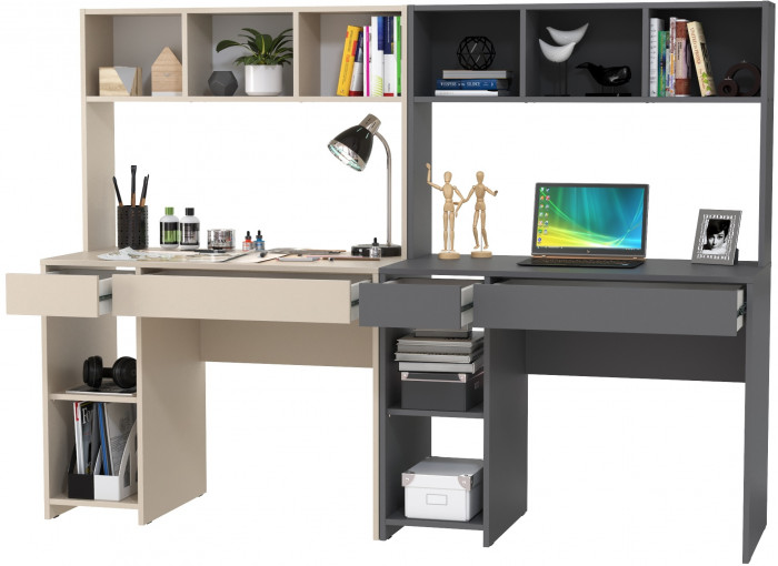 Стол компьютерный Комфорт 12.77F + Стол компьютерный Комфорт 12.77F, цвет сатин/тёмно-серый, ШхГхВ 200х49,8х147 см., универсальная сборка