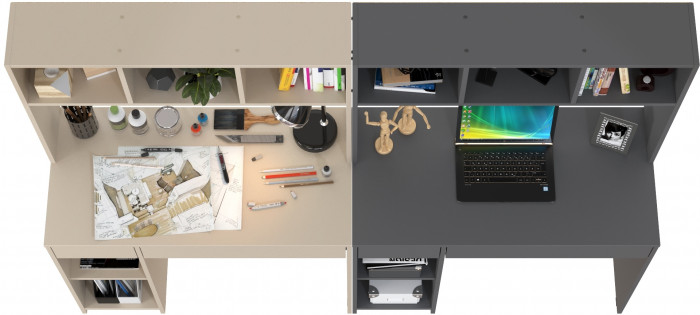 Стол компьютерный Комфорт 12.77F + Стол компьютерный Комфорт 12.77F, цвет сатин/тёмно-серый, ШхГхВ 200х49,8х147 см., универсальная сборка