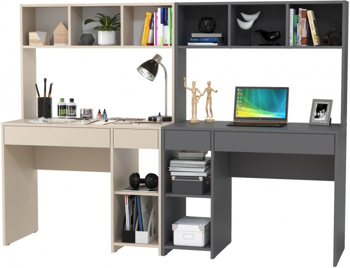 Стол компьютерный Комфорт 12.77F + Стол компьютерный Комфорт 12.77F, цвет сатин/тёмно-серый, ШхГхВ 200х49,8х147 см., универсальная сборка