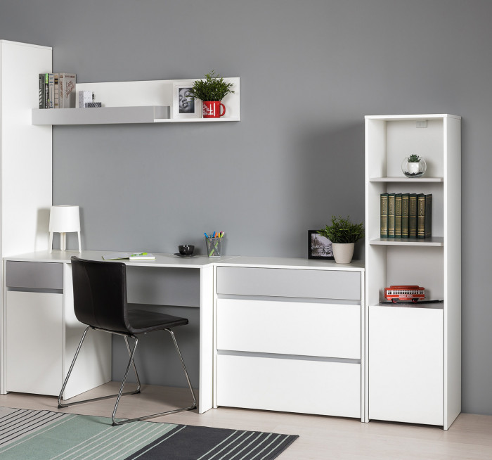 Торонто Компоновка № 02, цвет белый шагрень/стальной серый, ШхГхВ 240х53,1х149,7 см., универсальная сборка