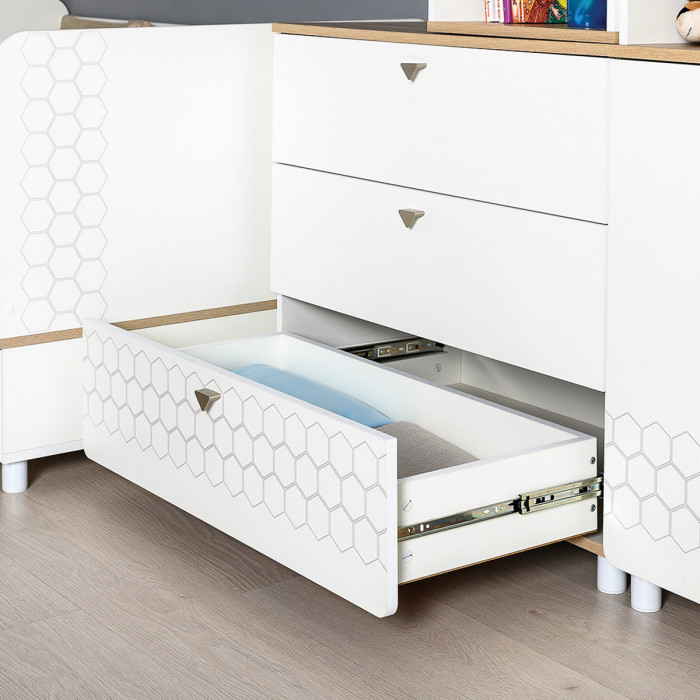 Эйп 13.14 Стеллаж + 13.322 Комод + 13.14 Стеллаж, цвет белый/дуб белый, ШхГхВ 191х41,5х183,8 см., универсальная сборка