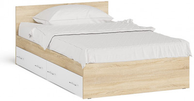 Мори Кровать с ящиками 1200, цвет дуб сонома/белый, ШхГхВ 123,5х203,5х70 см., сп.м. 1200х2000 мм., без матраса, основание есть