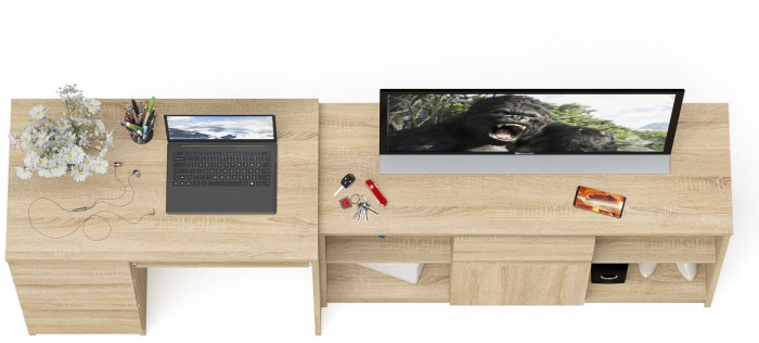 Мори Стол компьютерный МС-6 левый + Тумба МТВ1204.1, цвет дуб сонома, ШхГхВ 210,4х50х76,6 см., выдвижные ящики слева, НЕ универсальная сборка