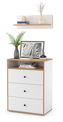 Вуди 13.293 Комод + Полка 15.46, белый премиум/дуб крафт золотой