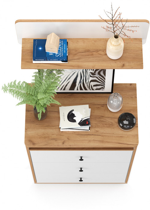 Вуди 13.293 Комод + Полка 15.46, белый премиум/дуб крафт золотой