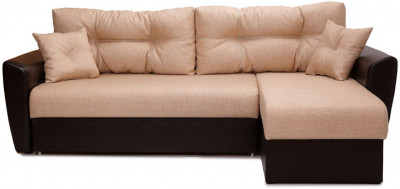 Диван-кровать угловой Амстердам, 160х200, еврокнижка, рогожка/экокожа, бежево-коричневый