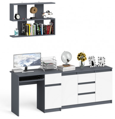 Мори компьютерный стол МС-1 правый + Комод МК1200.3 + Полка 900, графит/белый