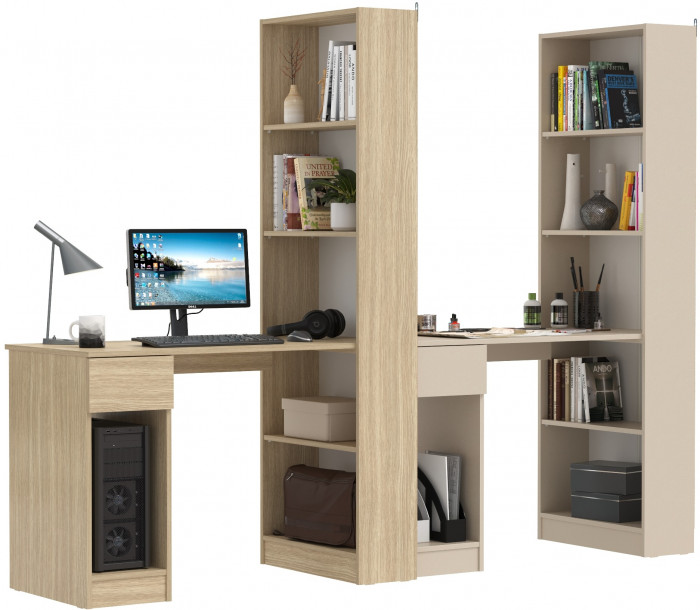 Два Стола письменных Лайт 10.01, цвет плэйн/сатин, ШхГхВ 230,6х58,2х179 см., универсальная сборка(обязательно крепление к стене)